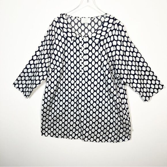Marina Rinaldi Womens Size 2X Blue White Geometric Dot Tunic Button Front Shirt - Picture 9 of 9